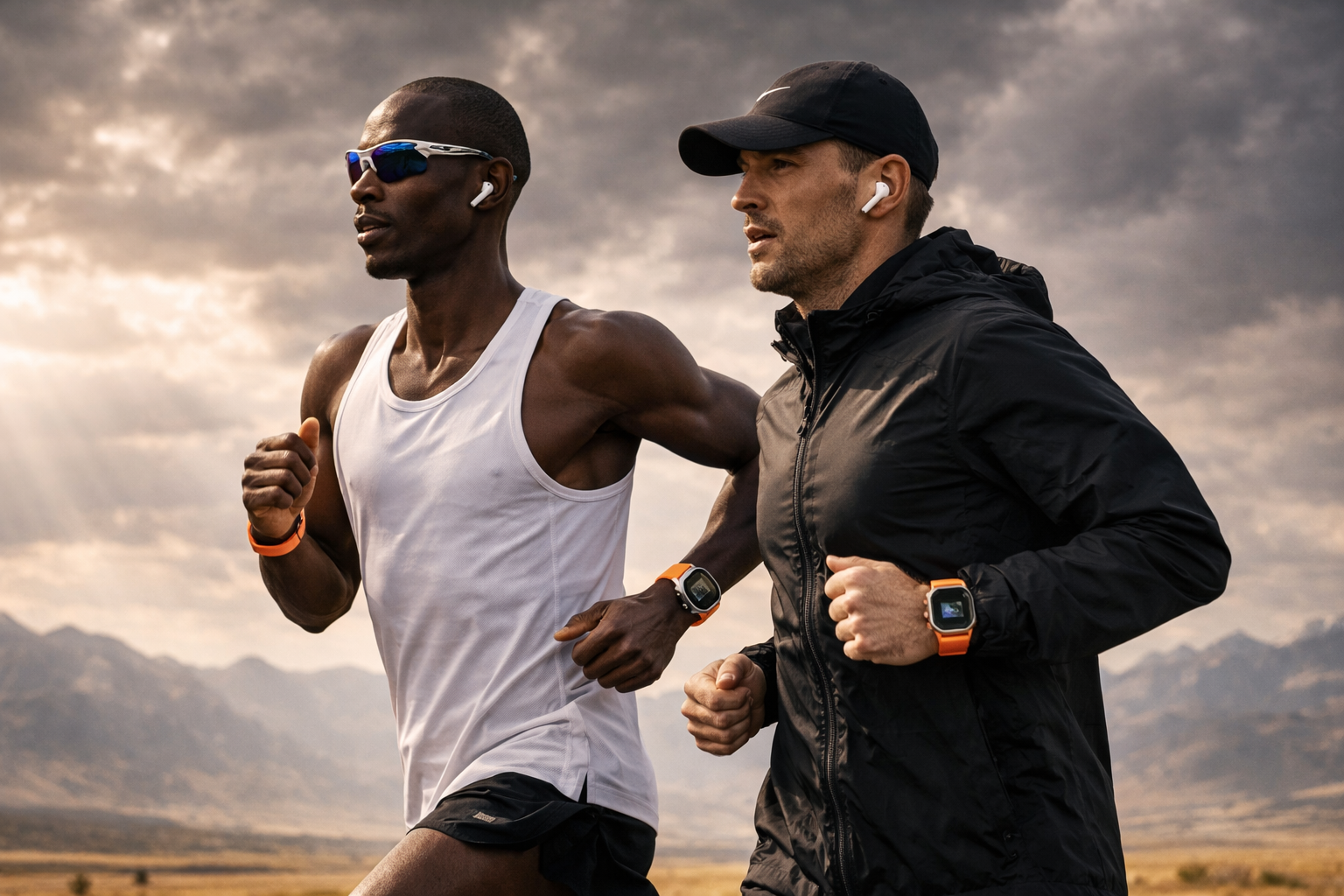 Runners receiving real-time voice coaching outdoors